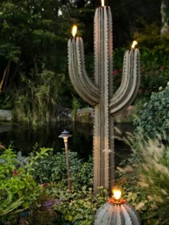 Desert Steel Saguaro Cactus Torches -Gardeners Supply Company 8591452 01V tif