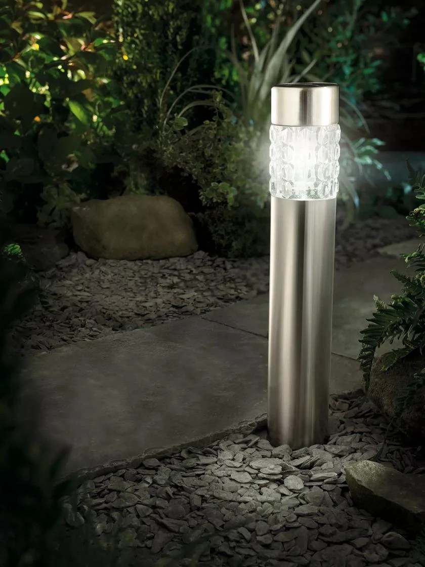 Stainless Steel Bollard Motion Sensor Solar Light With Textured Glass 3 Stainless Steel Bollard Motion Sensor Solar Light With Textured Glass