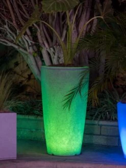 Solar Illuminated Planter Tall Granite, 32" 10 Solar Illuminated Planter Tall Granite, 32" -Gardeners Supply Company 8600183 0683 tif