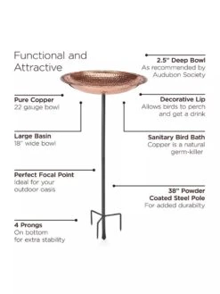 Copper Birdbath, 18" With Stake -Gardeners Supply Company 8612271 04V